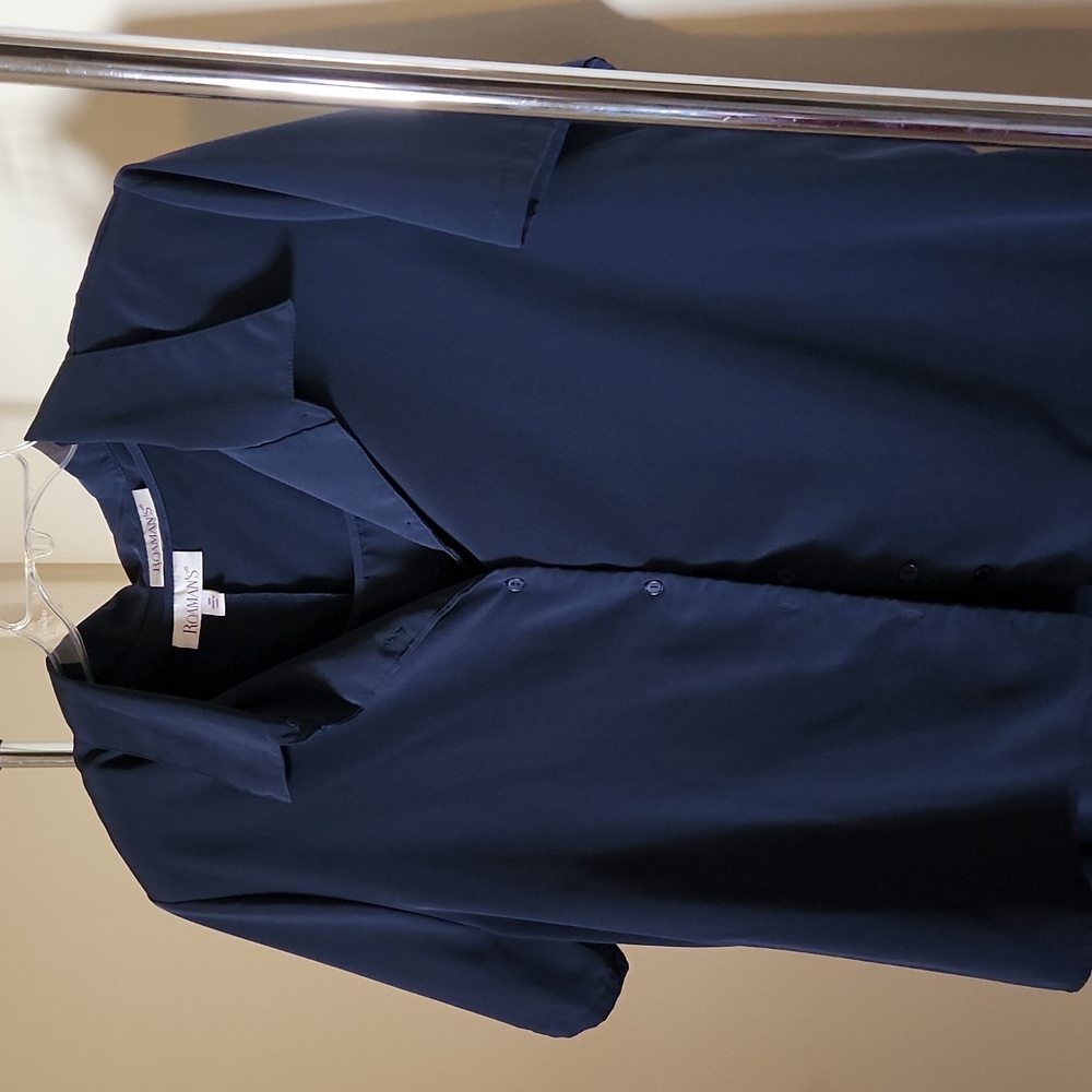 Two Piece Dark Blue Colored Sleeveless Slip on Dress w/ removable button Jacket